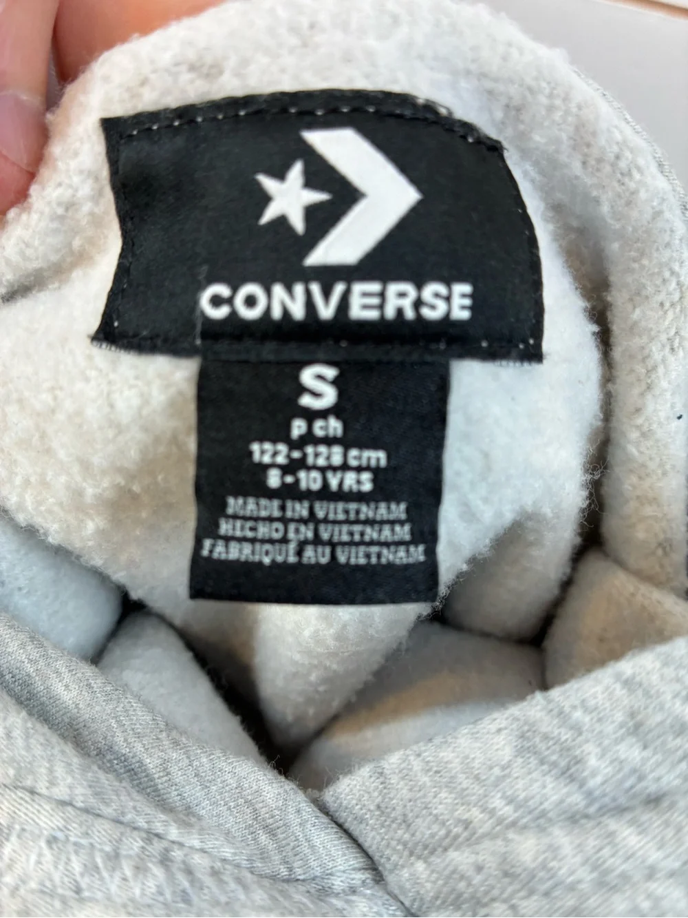 Converse Girls Gray Fleece Pullover Hoodie Metallic Pink Logo Size Small
